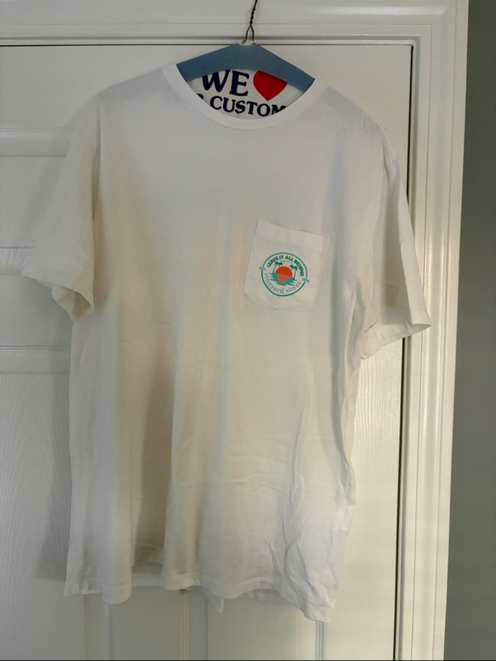 Vineyard Vines White Short-Sleeve Pocket Tee with Coral & Teal Logo